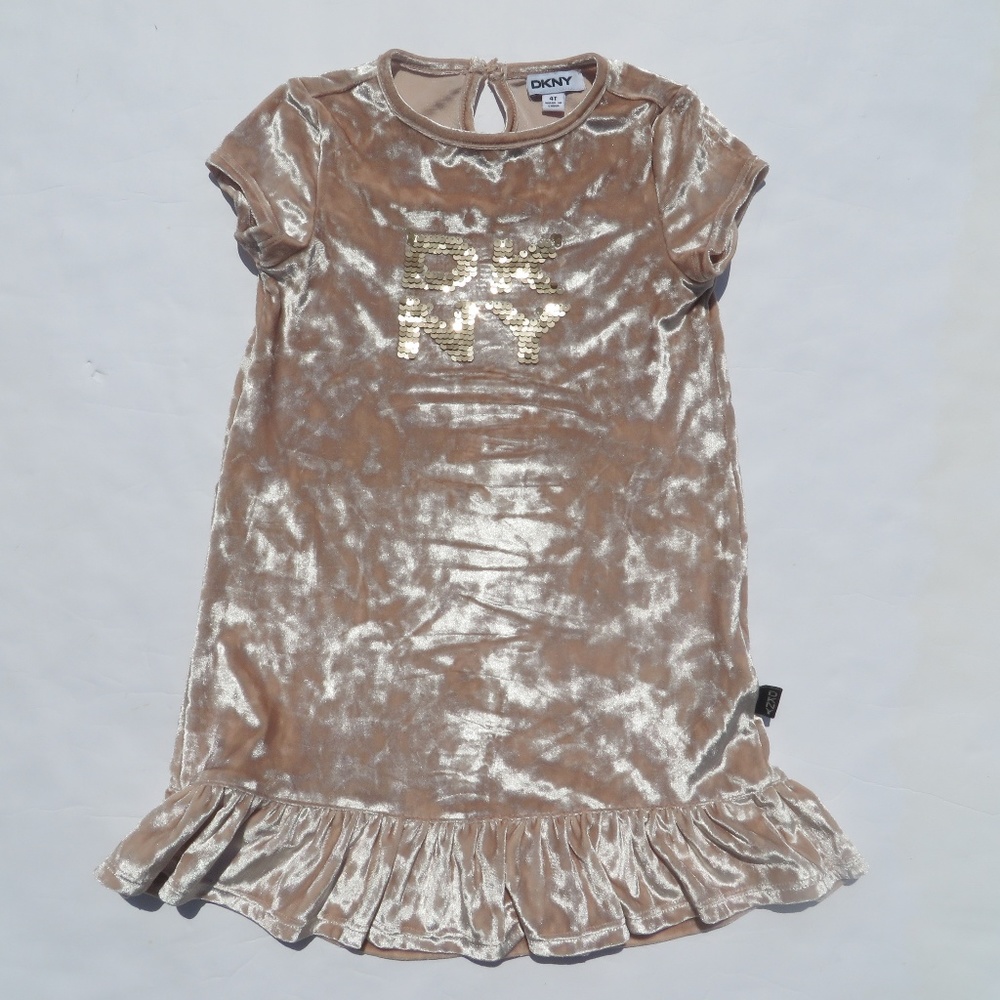 DKNY Girls 4T Dress Sequence Beige barely used